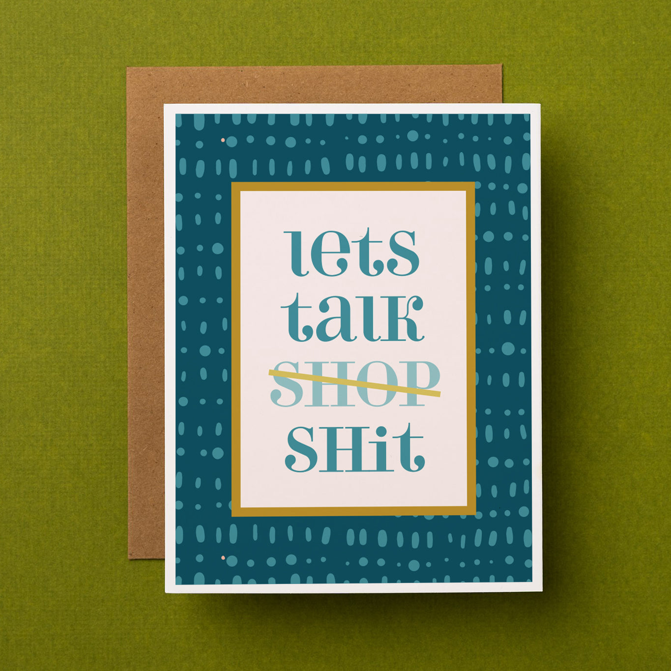 A funny friendship card perfect for a coworker that reads "Let's talk shit"